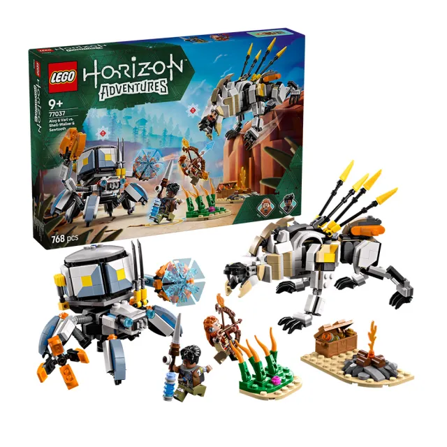 【LEGO 樂高】Horizon 77037 亞蘿伊和華爾大戰殼行者與鋸齒獸(電玩遊戲 模型 兒童玩具 積木)