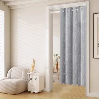 【BonBon naturel】2入全遮光侘寂風質感孔式加厚門簾/窗簾_130*165CM/光影灰(全遮光/空調簾/門簾/窗簾)