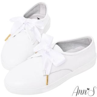 【Ann’S】第二代超軟真牛皮小清新附緞帶小白鞋(白)