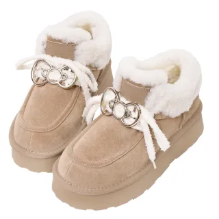 【Ann’S】Ann’S X Sanrio三麗鷗 HELLO KITTY 聯名 波希翻毛多穿防潑水鍍膜麂皮短筒雪靴4cm(沙色)