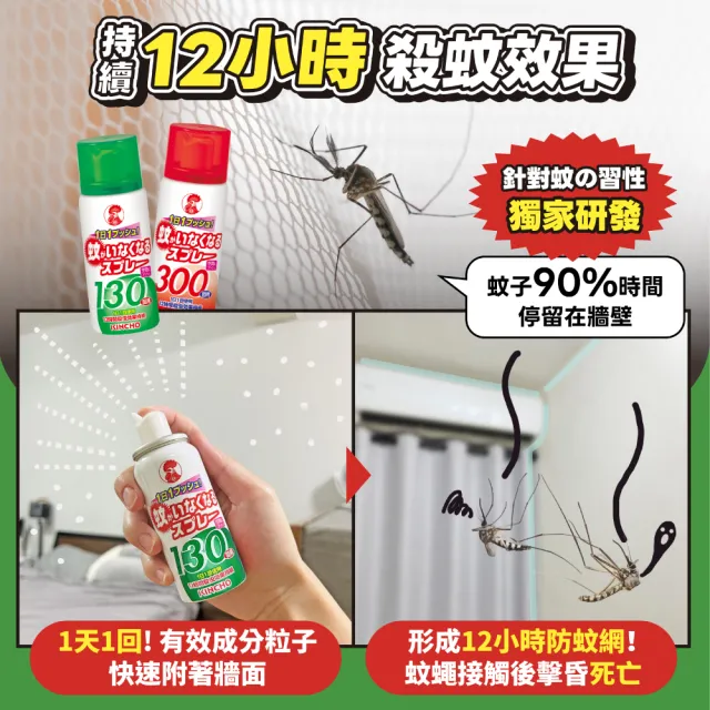 【日本金鳥KINCHO】防蚊蠅噴一下130回+防蚊掛片150日組(噴掛組-蚊子、小黑蚊、蒼蠅)