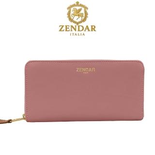 【ZENDAR】臺灣總代理 超柔軟頂級小羊皮拉鍊長夾 絲柏系列(桃紅色 送禮盒提袋)