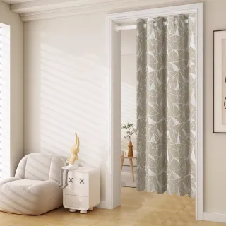 【BonBon naturel】2入全遮光侘寂風質感孔式加厚門簾/窗簾_130*165CM/幾何三角(全遮光/空調簾/門簾/窗簾)