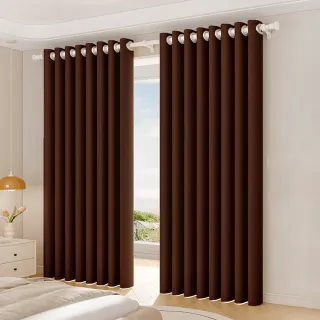 【BonBon naturel】2入全遮光質感加厚雙面打孔式門簾/窗簾_130x210cm/可可咖(全遮光/空調簾/門簾/窗簾)