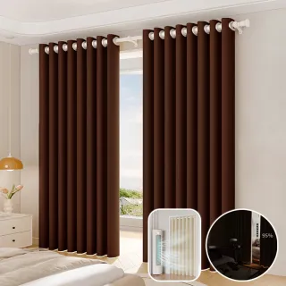 【BonBon naturel】全遮光質感加厚純色雙面打孔式門簾/窗簾_130x210cm/可可咖(全遮光/空調簾/門簾/窗簾)