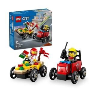 【LEGO 樂高】城市系列 60458 披薩vs.消防車賽車套裝(交通工具玩具 兒童玩具 積木 禮物)