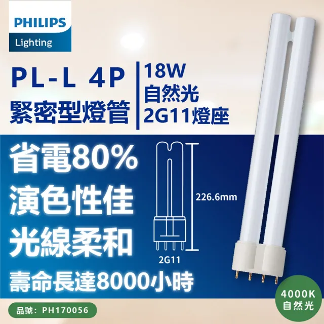 【Philips 飛利浦】3入  PL-L 18W 840 冷白光 4P _ PH170056