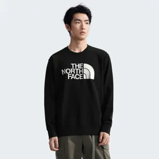 【The North Face】北面男款黑色品牌LOGO印花長袖大學T｜8AT7JK3