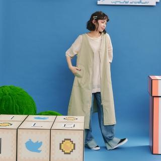 【Dailo】偽丹寧質感壓線休閒無袖洋裝(深藍 卡 灰)