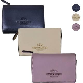 【COACH】經典馬車LOGO三折釦式短夾霧色 多色可選(拉鍊零錢包/贈原廠紙袋紙盒)