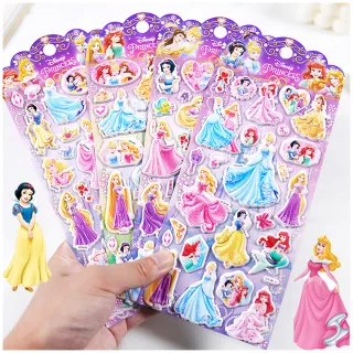 【TDL】迪士尼公主小美人魚白雪公主立體泡泡貼紙泡棉立體貼紙玩具4張組 480855(生日禮物 聖誕節 平輸品)