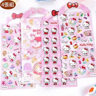 【TDL】三麗鷗凱蒂貓HELLO KITTY立體泡泡貼紙泡棉立體貼紙玩具4張組 495712(生日禮物 聖誕節 平輸品)
