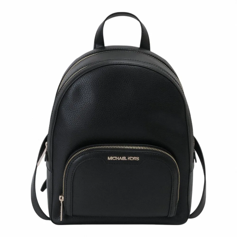 【Michael Kors】金字logo皮革雙拉鍊弧型後背包(黑/中)