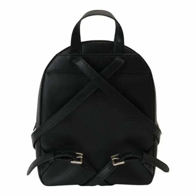 【Michael Kors】金字logo皮革雙拉鍊弧型後背包(黑/中)