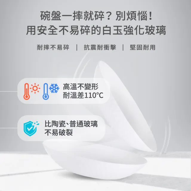 【mo select】任選2組-可微波鑽石系列白玉強化玻璃碗盤多件組(碗盤/餐具/碗/盤子/深盤/可進洗碗機、微波爐)