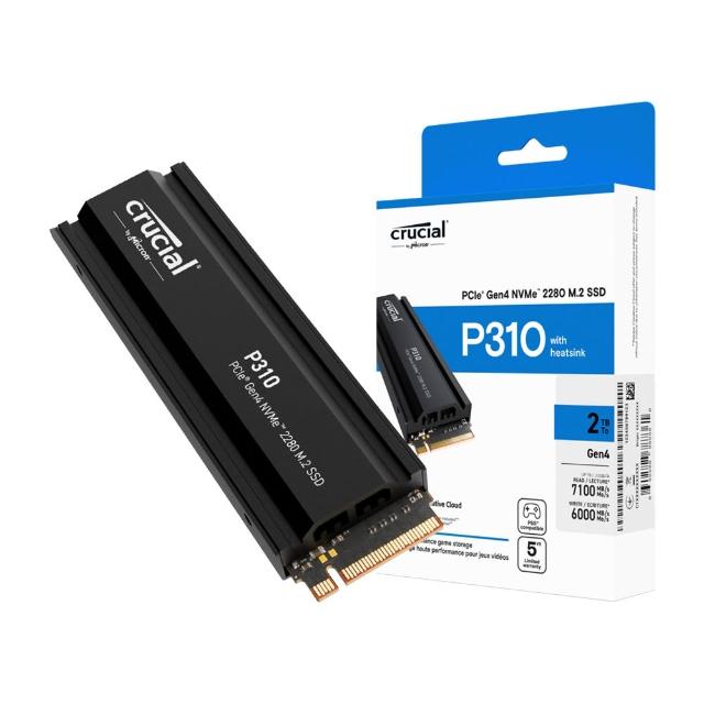 【Crucial 美光】P310 2TB Gen4 NVMe PCIe M.2 SSD固態硬碟(最高讀取7100MB/s 5年保/含散熱)