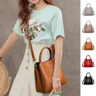 【Rosse Bags】韓版百搭真皮大容量手提肩背包(黃色 / 紅色 / 卡其色 / 黑色 / 灰色)