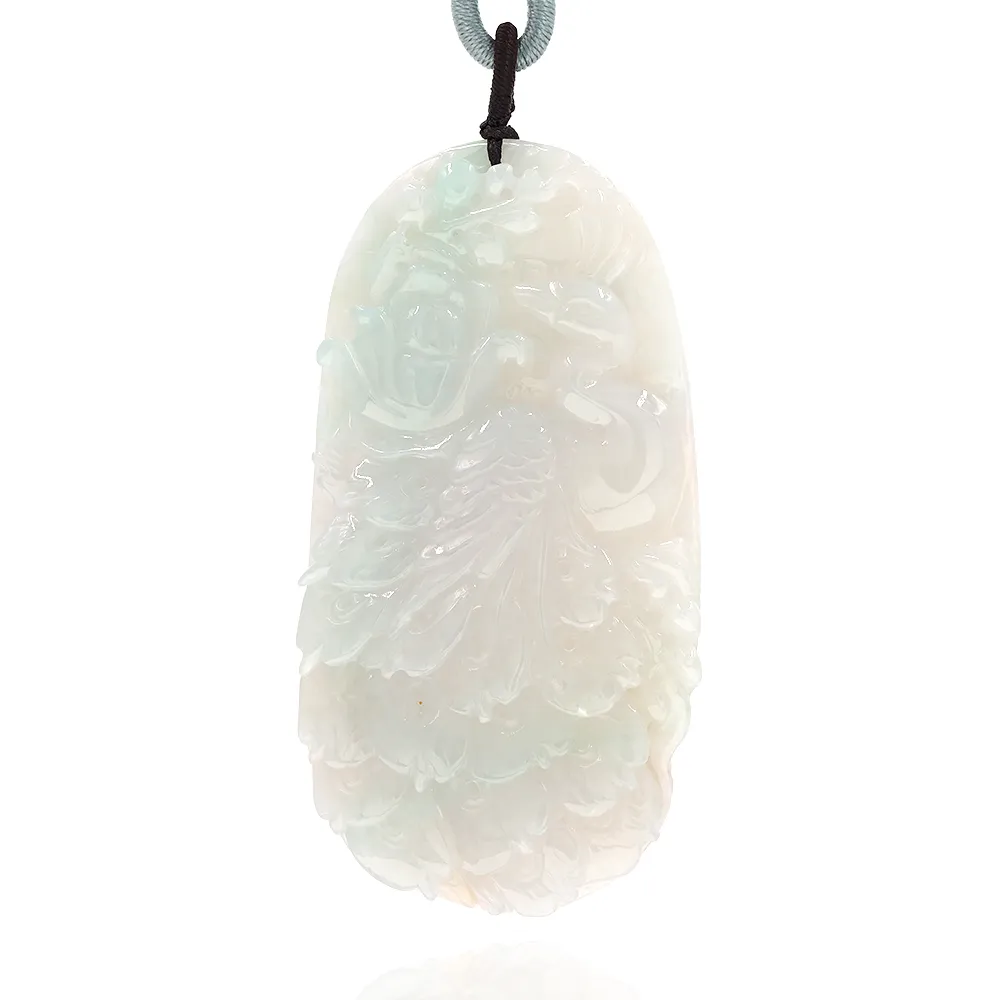 【喜緣玉品】天然翡翠玉石 冰種飄綠 綠映富貴 孔雀 玉珮(直)