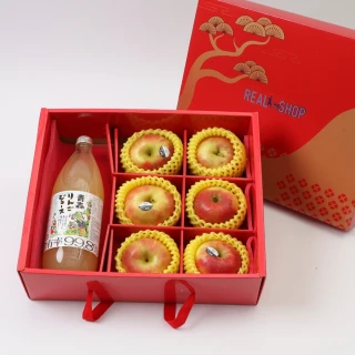 【RealShop】紐西蘭富士蘋果+青森蘋果汁or希望之露 共約2.5kg±10%*1盒(禮盒A 水果禮盒 中秋禮盒)
