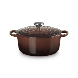 【Le Creuset】典藏琺瑯鑄鐵鍋圓鍋24cm(巧克力棕-鋼頭-內鍋白)