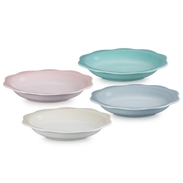 【Le Creuset】瓷器蕾絲花語系列深圓盤 24cm(蛋白霜/銀灰藍/悠然綠/貝殼粉 4色選1)