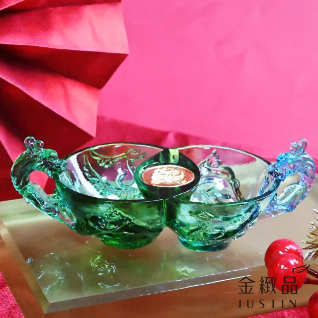 【金緻品】黃金琉璃擺件 雙聚寶盆 0.16錢(風水 居家 擋煞 招財進寶 聚寶 豐碩)