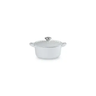 【Le Creuset】琺瑯鑄鐵鍋圓鍋 16cm(水霧白- 鋼頭-內鍋黑)