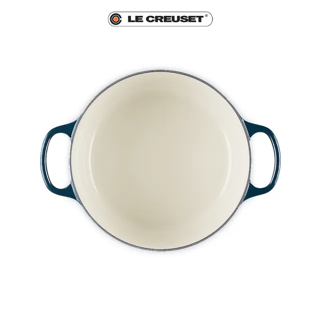 【Le Creuset】典藏琺瑯鑄鐵鍋圓鍋 24cm(夜謐藍-霓彩頭-內鍋白)
