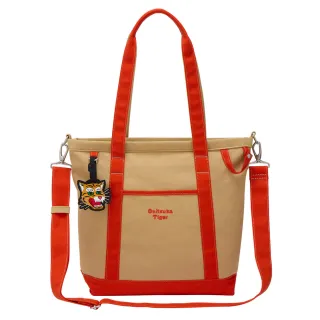 【Onitsuka Tiger】鬼塚虎 官方旗艦店 老虎吊牌棕色帆布托特包小(3183B233-250)