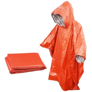 【DIBOTE 迪伯特】橘紅色輕便求生保溫急救雨衣(2入)