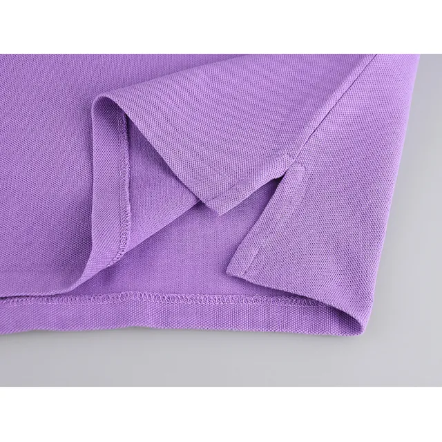 【RALPH LAUREN】POLO刺繡LOGO棉質5鈕釦領口短袖修身版POLO衫(女款/紫丁香)