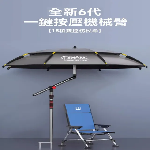 【G佳之釣旗艦店】2.4m 頂配機械臂拐杖 一鍵啟動(垂釣傘 太陽傘 遮陽傘 露營傘 沙灘傘 釣魚傘 預購15天)