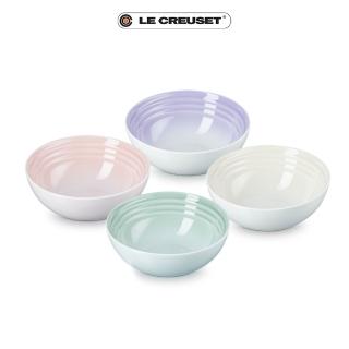 【Le Creuset】淡雅恬靜瓷器早餐榖片碗組16cm- 4入(貝殼粉/淡粉紫/湖水綠/蛋白霜)