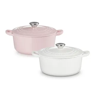 【Le Creuset】琺瑯鑄鐵鍋圓鍋 22cm(雪紡粉/棉花白 2色選1)