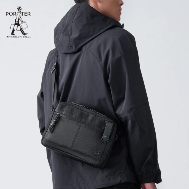 【PORTER INTERNATIONAL】自信經典NEW HEAT雙層斜背包(黑)