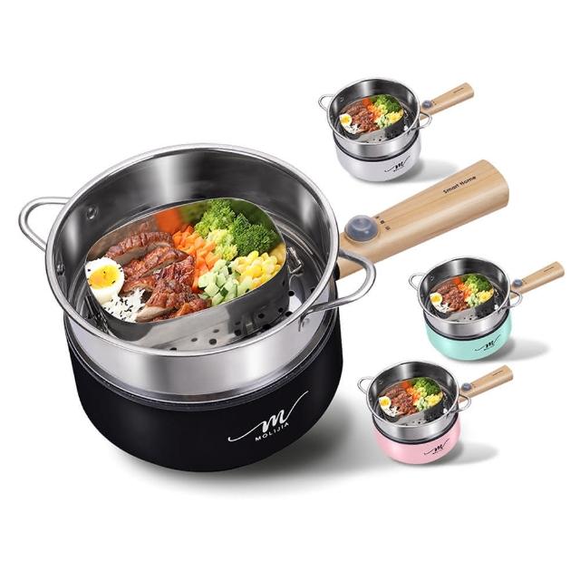 【MOLIJIA 魔力家】1.6L-M18 多功能美食料理不沾電火快煮烹飪鍋+M1812不鏽鋼蒸籠(BY011018/SY011018-12)