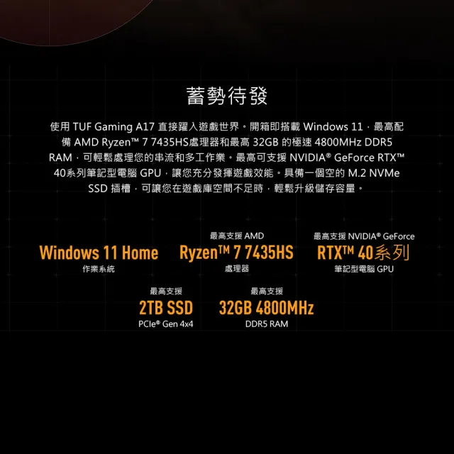 【ASUS 華碩】17.3吋R7 RTX4050電競筆電(FA707NUR-0022B7435HS/R7-7435HS/16G/512G/W11)