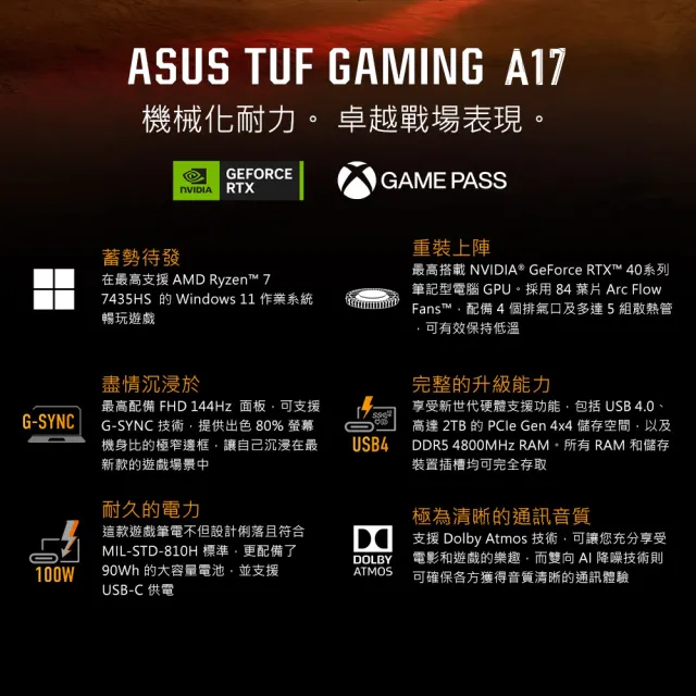 【ASUS】後背包/滑鼠組★17.3吋R7 RTX4050電競筆電(FA707NUR-0022B7435HS/R7-7435HS/16G/512G/W11)