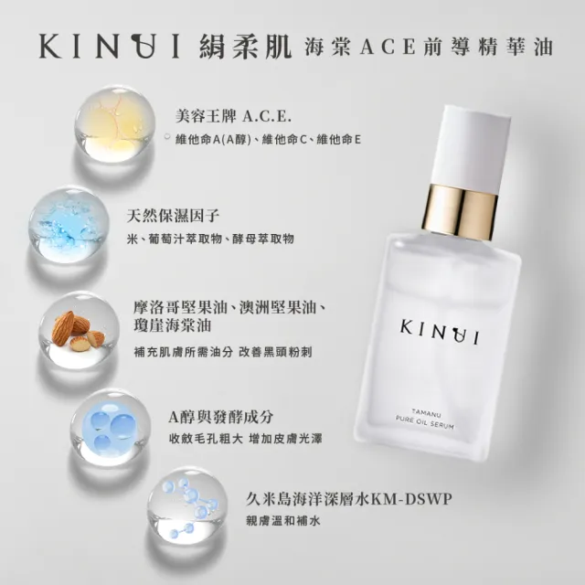 【KINUI 絹柔肌】海棠ACE前導精華油30mLx3(保濕精華/溫和去角質/改善毛孔)