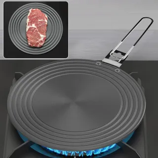 【媽媽咪呀】加大加厚28cm瓦斯爐導熱盤 快速解凍盤-摺疊收納手柄新款(節能防燒黑 導熱板 高效能科技解凍板)