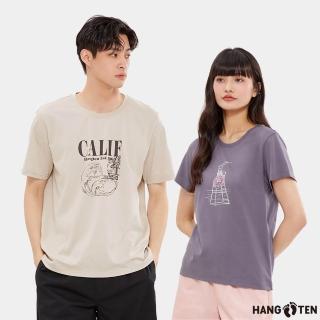 【Hang Ten】男女裝-胸前海浪印花純棉短袖T恤(多色選)