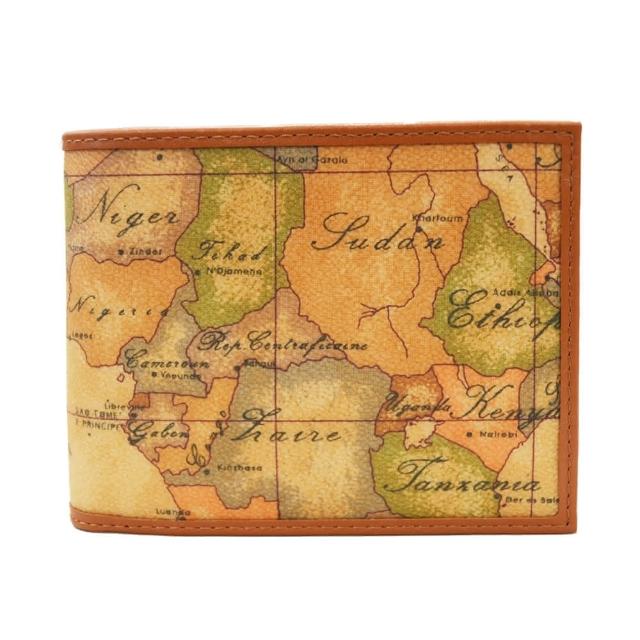 【Alviero Martini】義大利地圖包 經典8卡雙夾層時尚短夾 皮夾(地圖黃)