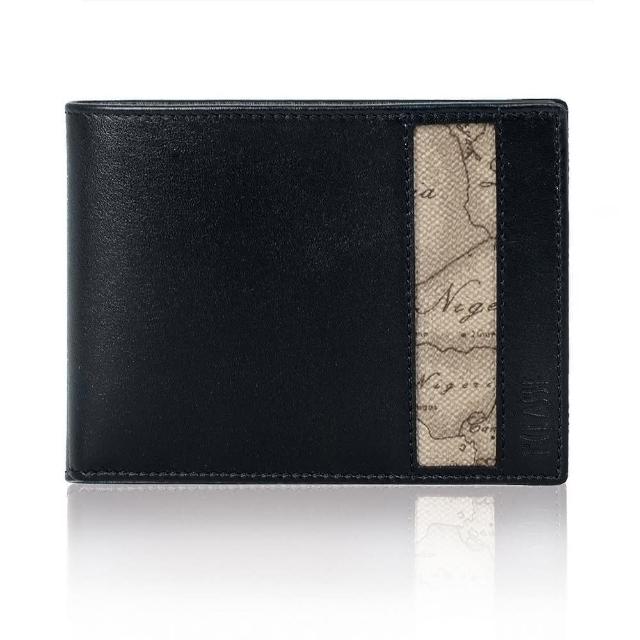 【Alviero Martini】義大利地圖包 旅行王者 4卡零錢袋短夾 皮夾(地圖灰/黑色)