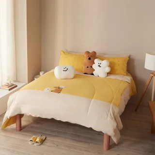 【YVONNE 以旺傢飾】100%美國棉四季被-QUOKKA & BOBO 盛夏黃(雙人 純棉 棉被 水洗 DINOTAENG)