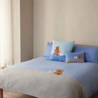 【YVONNE 以旺傢飾】100%美國棉被套+枕套組-QUOKKA & BOBO 海島藍(單人 純棉 DINOTAENG)