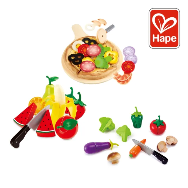 【Hape】切切樂/美味披薩/美味水果/田園蔬菜(3款選擇/益智成長/家家酒/兒童廚房/木製玩具/木頭玩具)