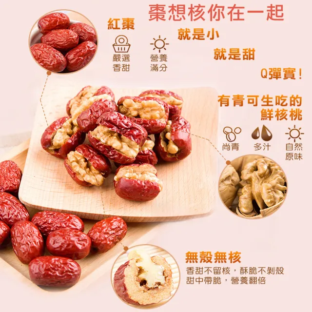 【蔘大王】紅棗夾核桃（200gX2）(一種美味雙重口感 過節送禮「核」你分享 養生零嘴)