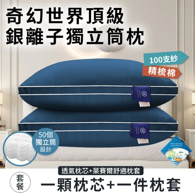 【Hilton 希爾頓】奇幻世界頂級銀離子純萊賽爾100支紗獨立筒枕/二入組/二色任選(枕芯x2+枕套x2/枕頭)