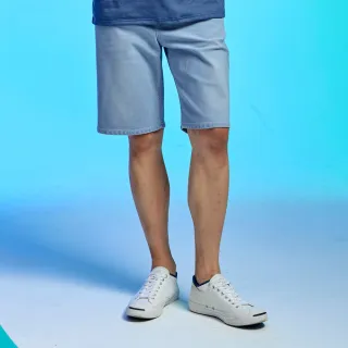 【EDWIN】男裝 JERSEYS 迦績 冰河玉寬鬆牛仔短褲(漂淺藍)