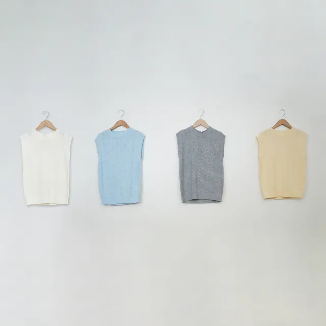 【MOSS CLUB】帶子紗小蓋袖圓領針織上衣(藍 白 杏 灰/魅力商品)